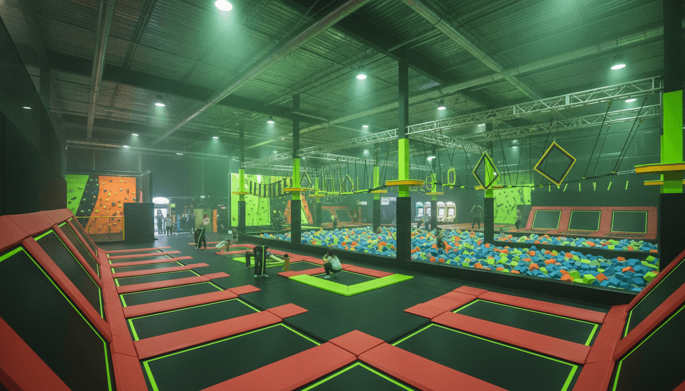 Inside the neon-lit Skybound adventure park